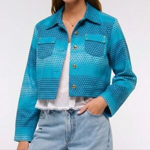 Linea Blazer Jacket Size 6 Small Womens Blue Geometric Polka Dot Button Up Y2K